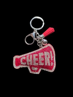 Red Rhinestone 'CHEER' Megaphone Keychain with Red Tassel